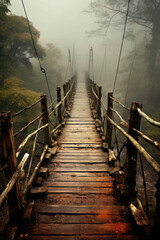 Obraz premium Mystical Bridge in Foggy Forest Setting