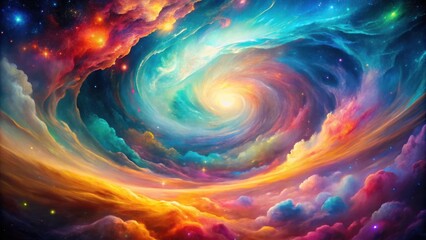 A Cosmic Dance of Swirling Clouds and Twinkling Stars, a Celestial Tapestry of Vibrant Hues