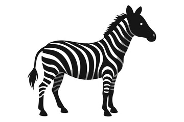 Zebra line art black silhouette vector illustration on a white background, Hand drawn vector silhouette