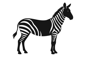 Zebra line art black silhouette vector illustration on a white background, Hand drawn vector silhouette