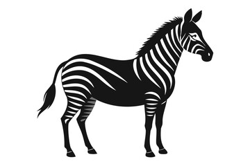 Zebra line art black silhouette vector illustration on a white background, Hand drawn vector silhouette