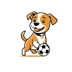 Playful Dog with Soccer Ball Vector - Cartoon Puppy Playing Sports