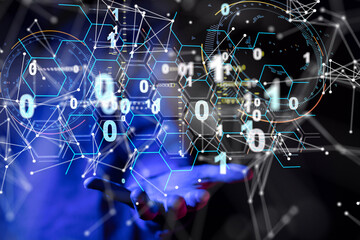 Neural network 3D illustration. Big data and cybersecurity