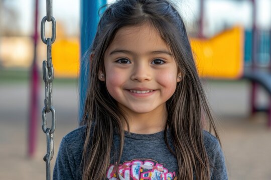 Portrait of a Smiling Young Girl with Long Brown Hair