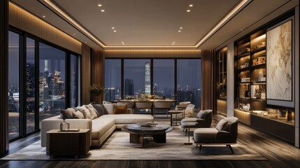 Modern Living Room with City View
