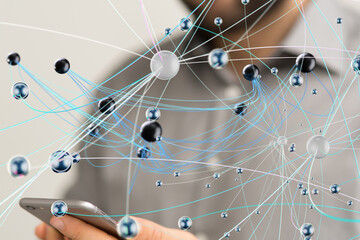 Global network. Blockchain. 3D illustration. Neural networks and artificial intelligence. Abstract