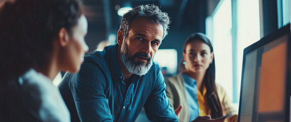 Obraz premium Manager Guiding Employees in a Modern Workspace