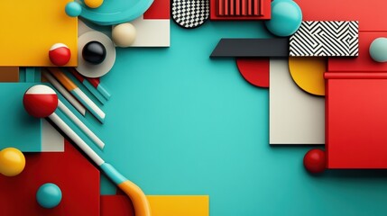 Obraz premium Colorful geometric shapes and patterns on a vibrant background, creative design concept.