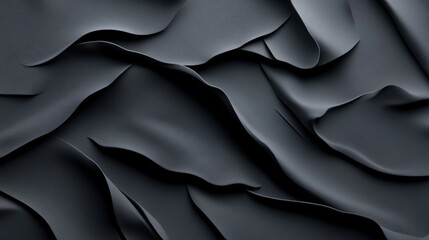 Obraz premium Elegant black fabric texture with soft folds and creases on a dark background.