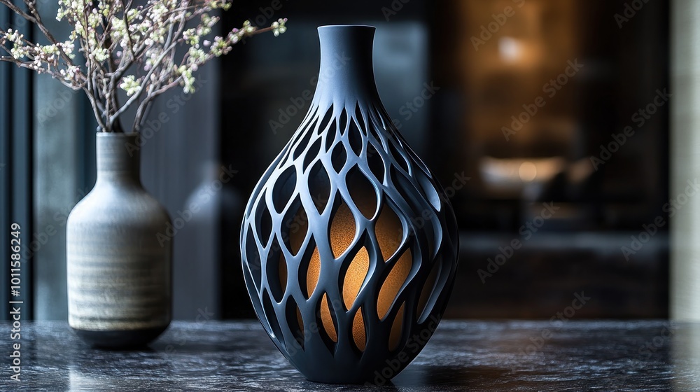 Canvas Prints Elegant decorative vase with intricate design and warm light.