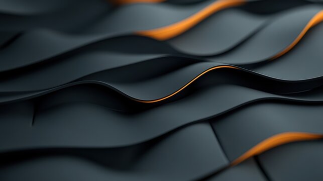 Abstract wavy patterns in black and orange on textured surface.