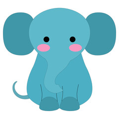 cute cartoon colored little blue elephant, stock vector, white background