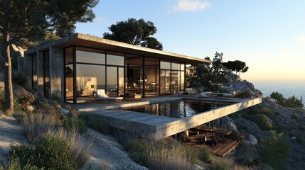 Obraz premium Modern Cliffside House with Pool