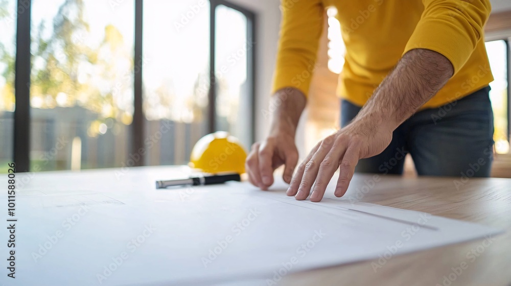 Poster modern home blueprints with large - open living spaces and light-filled rooms showcasing seamless tr