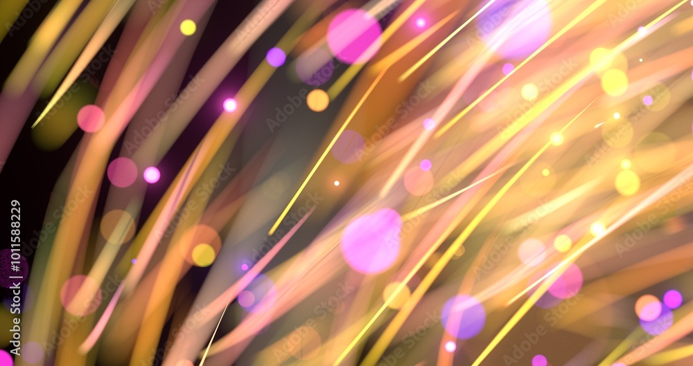 Poster neon streams move along curved trajectory on black