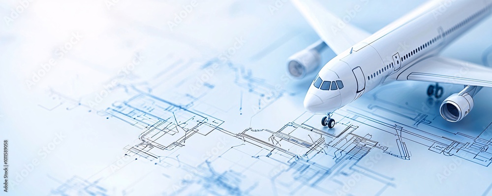 Poster blueprint of modern airport terminal - efficient layout and streamlined design for seamless traveler