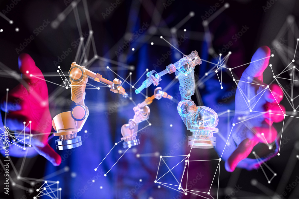 Poster neural network 3d illustration. big data and cybersecurity