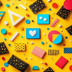Abstract Geometric Shapes Pattern Yellow Background Minimal Design