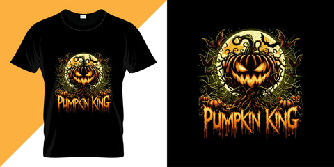 Pumpkin King – Halloween T-shirt Design Vector. Happy Halloween lettering. Greeting cards, posters, banners, flyers and invitations. Happy Halloween text, holiday background stock illustration