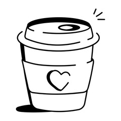 A hand drawn icon of takeaway coffee cup 

