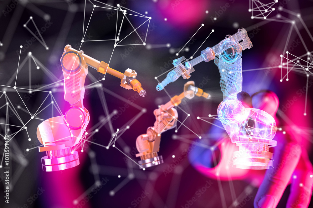 Poster neural network 3d illustration. big data and cybersecurity