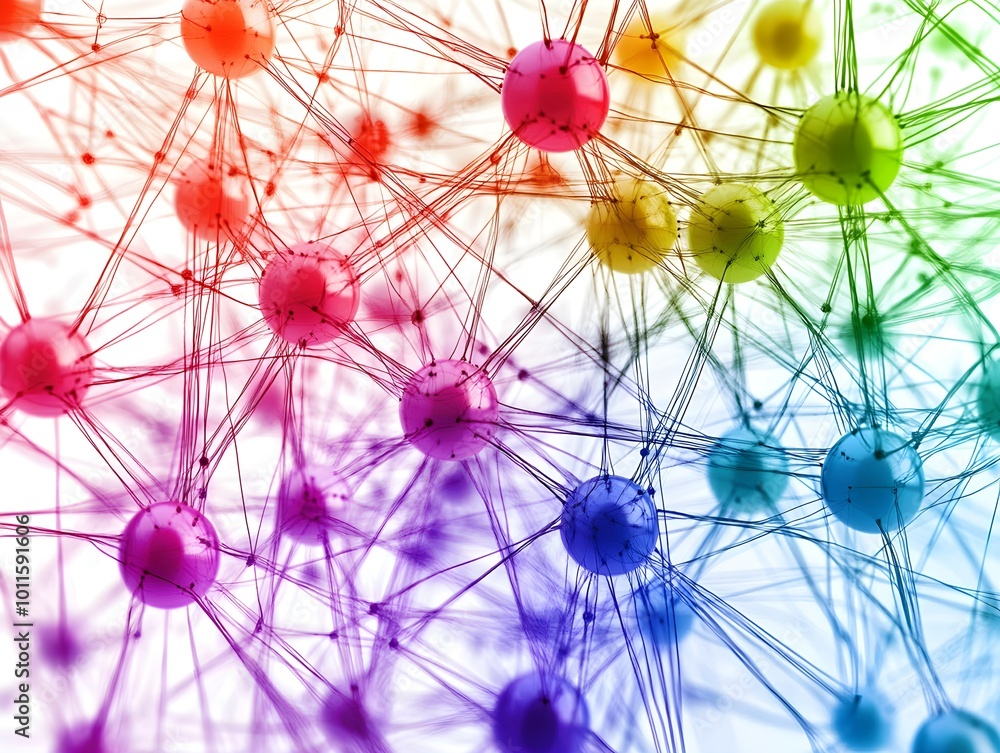 Poster colorful network of connections and nodes