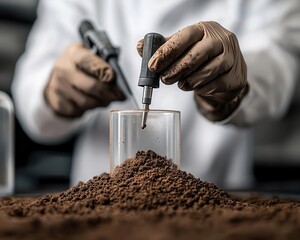 Technician performing soil compaction test with compaction tool in lab, Soil compaction, Soil stabilization testing