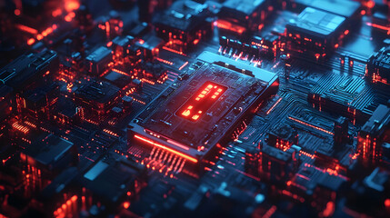 Fototapeta premium Red and Blue Circuit Board 3D Illustration