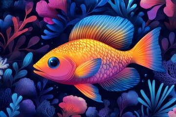 Fototapeta premium Vibrant Tropical Fish Swimming Among Colorful Coral Reefs in an Underwater World