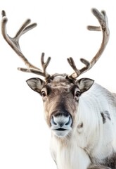 Portrait of a reindeer with horns isolated on transparent background