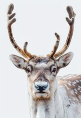 Portrait of a reindeer with horns isolated on transparent background