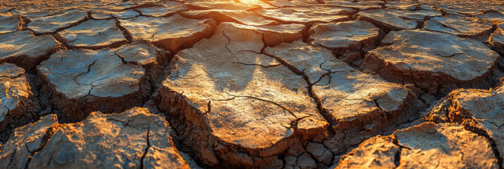 A close-up of dry, cracked sand in a desert,