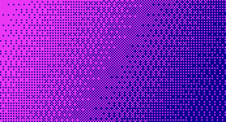 Horizontally seamlessly repeatable halftone pixelated pattern. Blue gradient bitmap background. Y2K aesthetics texture.