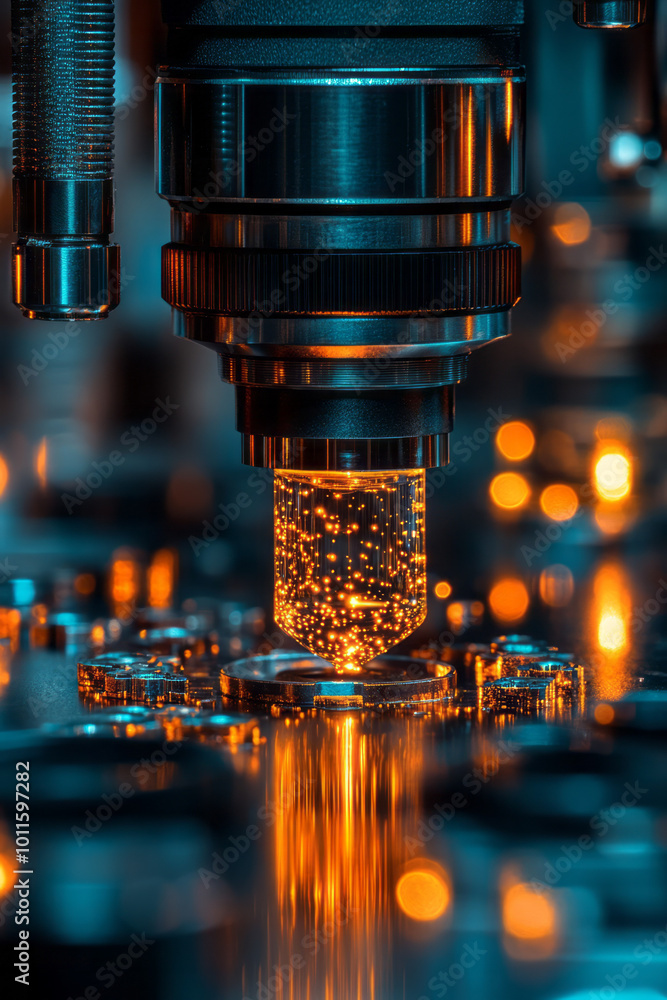 Poster a nanotechnology lab with tiny robotic instruments,