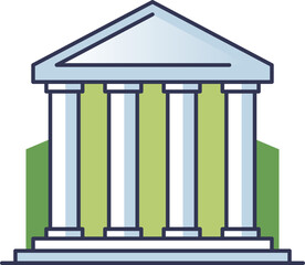 Illustration of a classical bank building with columns symbolizing stability and security.
