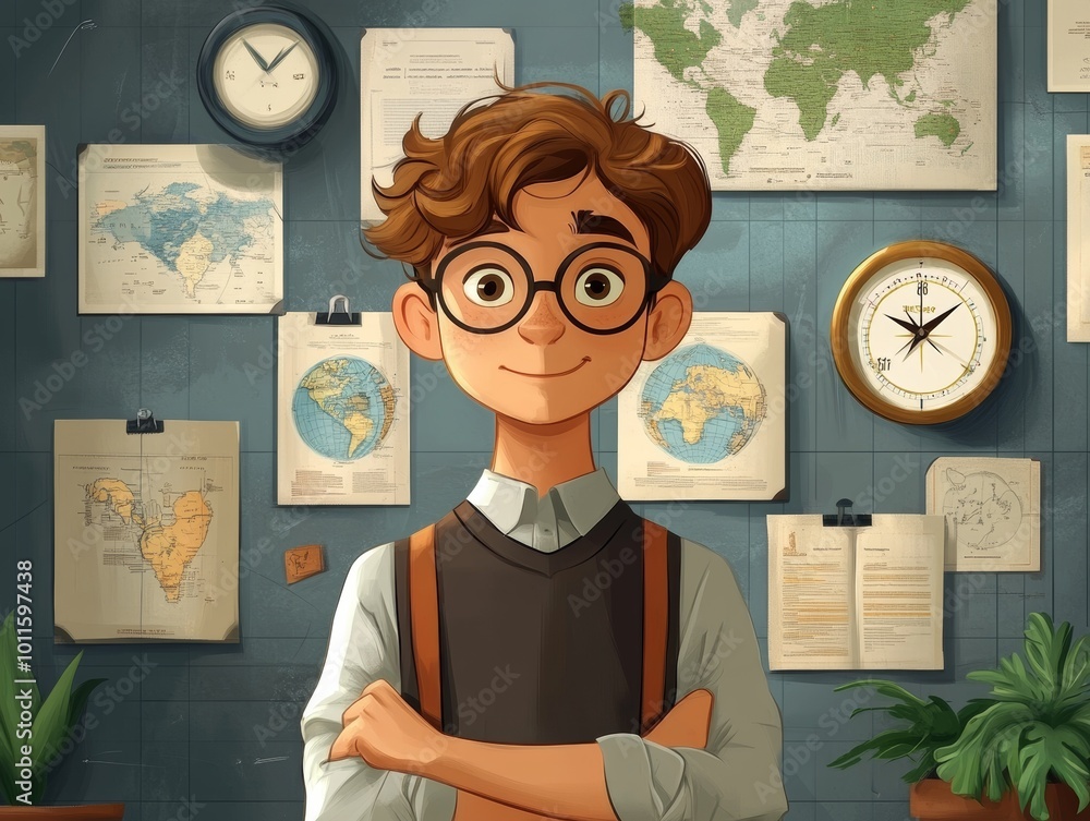 Aufkleber the blackboard in classroom working on projects vector style cartoon animation style