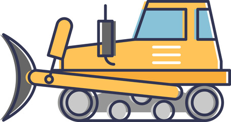 Illustration of a bulldozer with a blade and tracks, symbolizing construction and earthmoving.