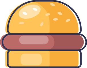 Simple burger icon with bun and patty, symbolizing fast food.