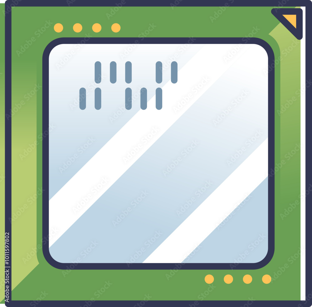 Poster illustration of a cpu chip with digital elements, symbolizing processing power.