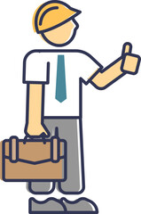 Illustration of a construction supervisor with a hard hat, briefcase, and thumbs up, symbolizing approval and leadership.