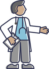 Illustration of a doctor with a stethoscope and clipboard, symbolizing healthcare and medical profession.