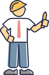 Cartoon engineer with hard hat giving thumbs up, symbolizing approval and safety.