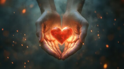accepting emotions, heart in hands, soft lighting, empty space