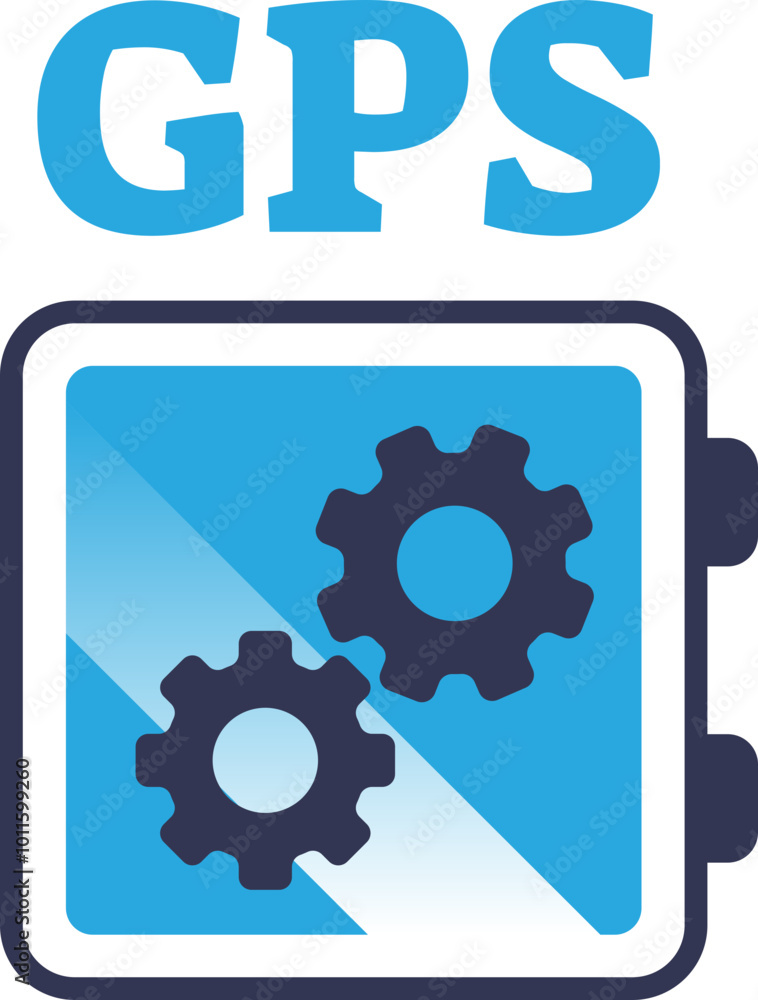 Poster gps chip with gears symbolizes navigation technology and precision engineering.
