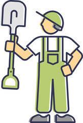 Illustration of a gardener holding a shovel, symbolizing gardening work.