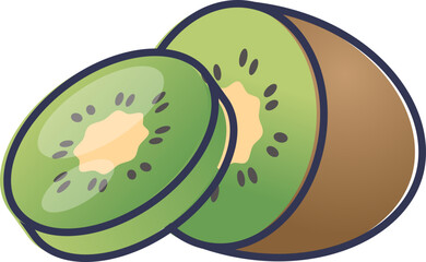Illustration of sliced kiwi fruit, highlighting its vibrant green color and seeds.