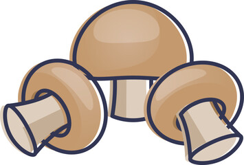 Illustration of three cartoon mushrooms symbolizing nature and growth.