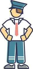 Cartoon pilot in uniform symbolizes aviation and leadership.