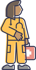 Illustration of a paramedic with a stethoscope and first aid kit, symbolizing emergency medical care.