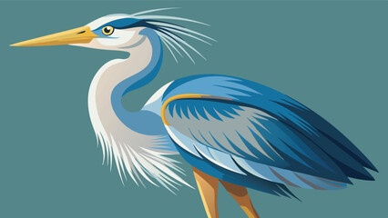 Fototapeta premium A digital illustration of a blue heron with vibrant colors and graceful features, set against a tranquil blue-green background within a black frame.